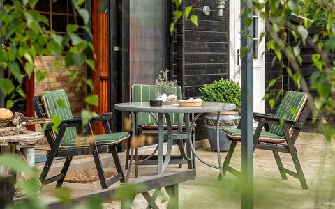 Fido - 300M from the Sea: Furniture, Outdoor Furniture, Chair, Table, Outdoor Table, Garden, Wood Stain, Patio, Hardwood, Shade