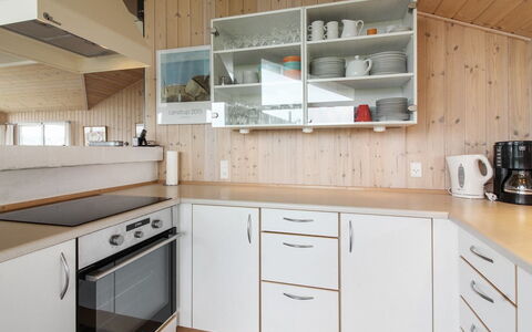 Fanija - 200M from the Sea: Kitchen, Countertop, Interior Design, Wood, Flooring, Cabinetry, Ceiling, Furniture, Floor, Kitchen Appliance