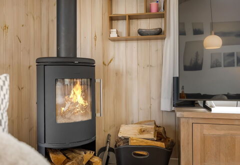 Zafirka - 364M from the Sea: Flooring, Wood-Burning Stove, Hearth, Wood Flooring, Hardwood, Wood Stain, Houseplant, Fireplace, Living Room, Plank