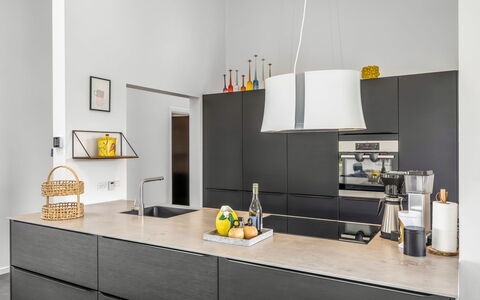 Vilda - 416M from the Sea: Interior Design, Kitchen, Countertop, Furniture, Flooring, Kitchen Appliance, Cabinetry, Lighting, Floor, Light Fixture