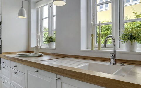Stephie - 1.1Km from the Sea: Interior Design, Flooring, Countertop, Plumbing Fixture, Wood, Kitchen, Sink, Tap, Cabinetry, Furniture