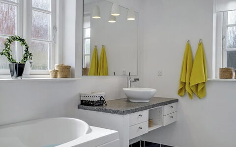 Stephie - 1.1Km from the Sea: Bathroom, Interior Design, Bathroom Sink, Plumbing Fixture, Sink, Wall, Flooring, Bathroom Cabinet, Mirror, Tap