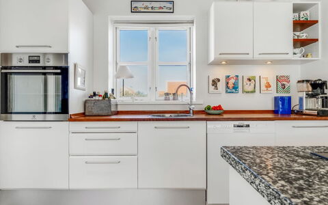 Hialmar - 400M from the Sea: Kitchen, Kitchen Appliance, Countertop, Flooring, Major Appliance, Cabinetry, Interior Design, Wood, Floor, Home Appliance