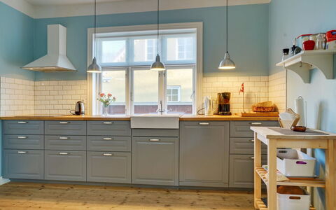 Reko - 500M from the Sea: Kitchen, Interior Design, Flooring, Cabinetry, Furniture, Countertop, Wood, Kitchen Appliance, Drawer, Floor