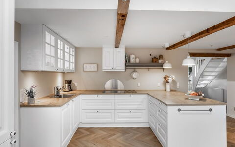 Juhana - 150M from the Sea: Furniture, Kitchen, Cabinetry, Flooring, Interior Design, Countertop, Wood, Kitchen Appliance, Floor, Drawer