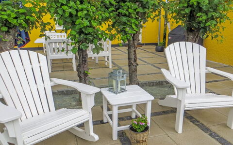 Fulla - 1.1Km from the Sea: Furniture, Outdoor Furniture, Chair, Hardwood, Outdoor Table, Wood Stain, Armrest, Garden, Patio, Flowerpot
