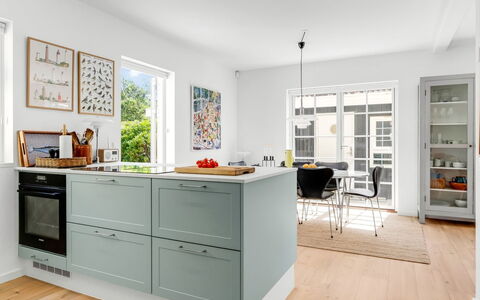Hansiane - 500M from the Sea: Flooring, Kitchen, Furniture, Cabinetry, Interior Design, Kitchen Appliance, Countertop, Wood, Floor, Major Appliance