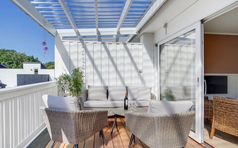 Sylwia - 800M from the Sea: Furniture, Wood, Outdoor Furniture, Interior Design, Floor, Home, Table, Porch, Chair, Deck