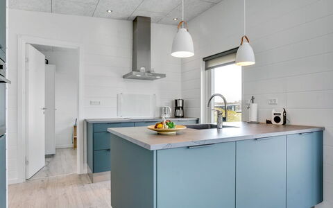 Klarin - 350M from the Sea: Kitchen, Countertop, Flooring, Kitchen Appliance, Cabinetry, Interior Design, Furniture, Wood, Floor, Major Appliance