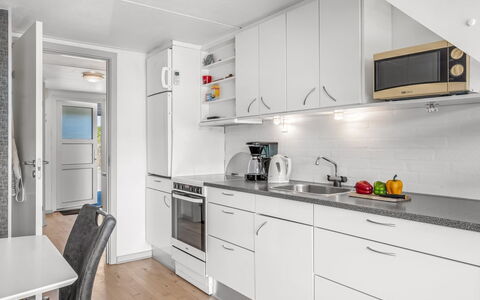 Soufiane - 100M from the Sea: Kitchen, Kitchen Appliance, Major Appliance, Countertop, Flooring, Sink, Interior Design, Cabinetry, Floor, Ceiling