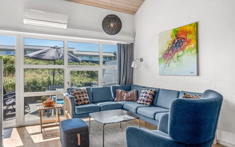Soufiane - 100M from the Sea: Furniture, Interior Design, Couch, Flooring, Floor, Living Room, Wood, Ceiling, Apartment, Room