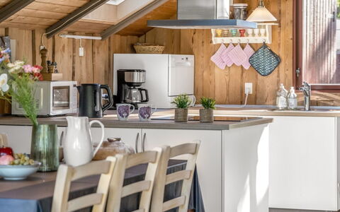 Frandsine - 800M from the Sea: Kitchen, Kitchen Appliance, Furniture, Countertop, Interior Design, Major Appliance, Wood, Flooring, Ceiling, Cabinetry