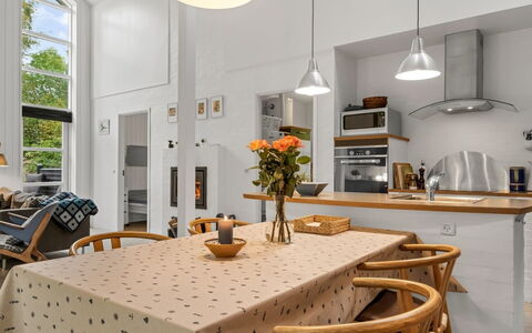 Berta - 300M from the Sea: Furniture, Interior Design, Flooring, Light Fixture, Chair, Kitchen, Wood, Ceiling, Floor, Dining Room