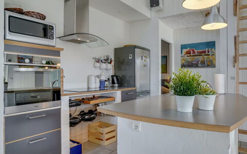 Berta - 300M from the Sea: Furniture, Kitchen, Kitchen Appliance, Countertop, Interior Design, Flooring, Cabinetry, Wood, Home Appliance, Ceiling