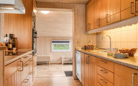 Raadengaard - 400M from the Sea: Kitchen, Countertop, Wood, Flooring, Kitchen Appliance, Interior Design, Kitchen Sink, Major Appliance, Cabinetry, Floor