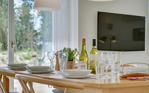 Alona - 250M from the Sea: Furniture, Interior Design, Table, Wood, Tableware, Dining Room, Kitchen & Dining Room Table, Chair, Lighting, Flooring