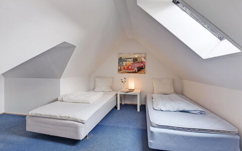 Gunulf - 150M from the Sea: Bedroom, Bed, Floor, Interior Design, Bedding, Bed Sheet, Ceiling, Room, Attic, Bed Frame