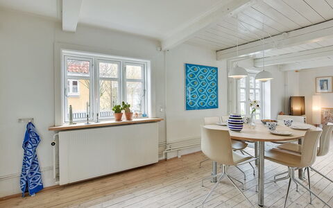 Gunulf - 150M from the Sea: Furniture, Flooring, Interior Design, Floor, Wood, Wood Flooring, Ceiling, Table, Dining Room, Apartment