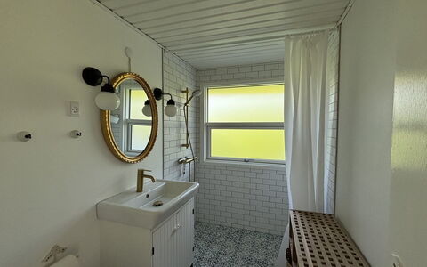 Aksa - 400M from the Sea: Wall, Plumbing Fixture, Interior Design, Bathroom, Floor, Lighting, Flooring, Plumbing, Room, Ceiling