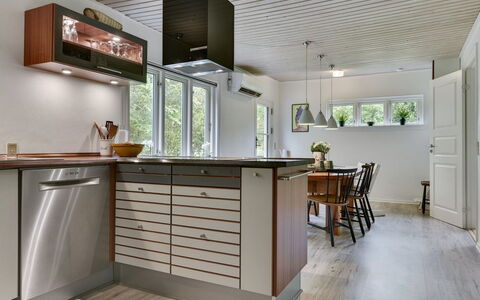 Thrugels - 200M from the Sea: Flooring, Wood, Kitchen, Interior Design, Kitchen Appliance, Floor, Furniture, Cabinetry, Countertop, Ceiling