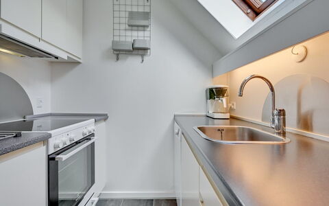 Femija - 500M to the Fjord: Kitchen, Countertop, Interior Design, Ceiling, Flooring, Plumbing Fixture, Kitchen Sink, Tap, Major Appliance, Floor
