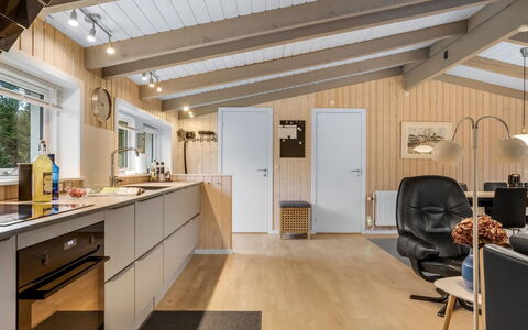 Bia - 250M from the Sea: Wood, Ceiling, Interior Design, Flooring, Kitchen, Furniture, Light Fixture, Floor, Countertop, Room