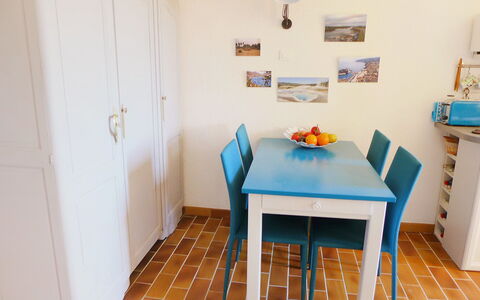La Croix-Valmer 600: Room, Property, Floor, Furniture, Dining Room, Blue, Interior Design, Table, Turquoise, Yellow