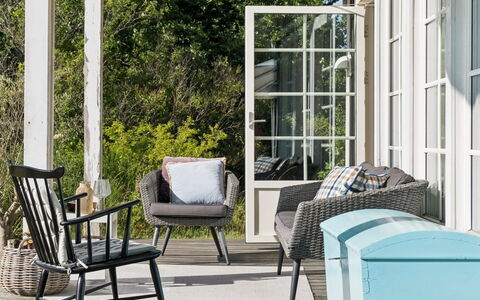 Bernadete - 50M to the Fjord: Furniture, Outdoor Furniture, Chair, Garden, Outdoor Table, Patio, Armrest, Flowerpot, Shade, Yard