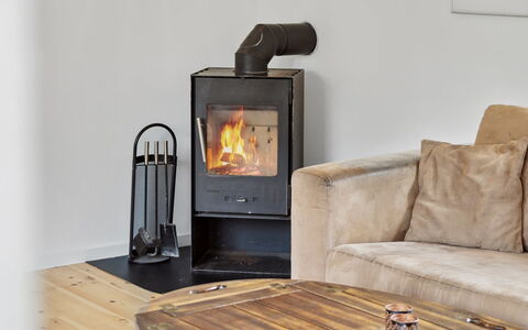 Hannelore - 700M from the Sea: Hearth, Wood-Burning Stove, Fireplace, Living Room, Chimney, Houseplant, Lamp