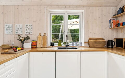 Grethe - 750M from the Sea: Wood, Flooring, Kitchen, Interior Design, Countertop, Kitchen Appliance, Floor, Furniture, Cabinetry, Home