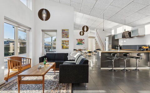 Bjerne - 200M from the Sea: Furniture, Interior Design, Flooring, Wood, Floor, Ceiling, Wood Flooring, Chair, Table, Lighting