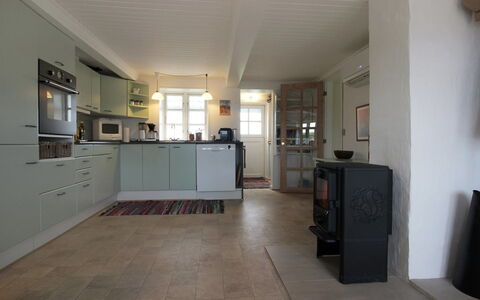 Harre - 300M from the Sea: Flooring, Kitchen, Floor, Cabinetry, Interior Design, Furniture, Kitchen Appliance, Wood, Countertop, Ceiling