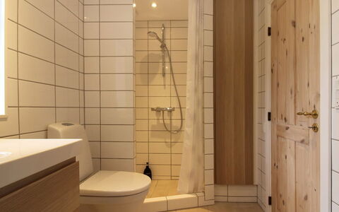 Harre - 300M from the Sea: Flooring, Floor, Wall, Interior Design, Wood, Plumbing Fixture, Bathroom Sink, Bathroom, Toilet Seat, Room