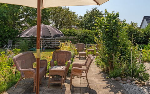 Evje - 250M from the Sea: Furniture, Umbrella, Chair, Outdoor Furniture, Garden, Shrub, Outdoor Table, Shade, Flowerpot