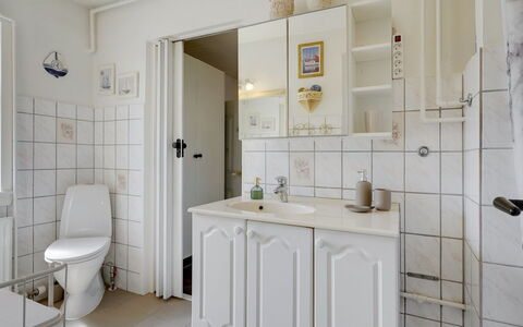 Evje - 250M from the Sea: Flooring, Interior Design, Plumbing Fixture, Floor, Sink, Cabinetry, Tap, Plumbing, Bathroom Cabinet, Bathroom