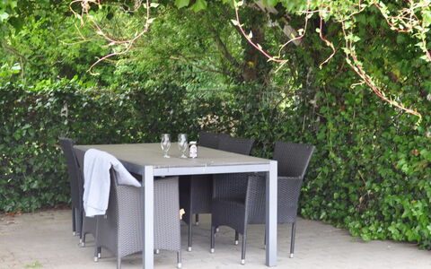 Snezana - 150M from the Sea: Outdoor Furniture, Garden, Outdoor Table, Shade, Chair, Backyard, Herb, Patio