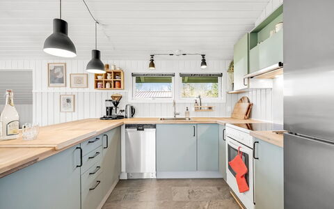 Ottilie - 350M to the Fjord: Kitchen, Countertop, Kitchen Appliance, Interior Design, Major Appliance, Cabinetry, Wood, Furniture, Flooring, Ceiling
