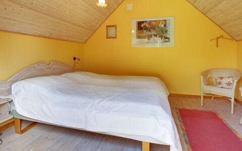 Ingwin - 250M to the Fjord: Bedroom, Bed, Interior Design, Wall, Furniture, Flooring, Wood, Floor, Bed Sheet, Yellow