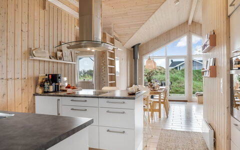 Tecumseh - 150M from the Sea: Kitchen, Countertop, Interior Design, Furniture, Flooring, Wood, Ceiling, Kitchen Appliance, Light Fixture, Cabinetry