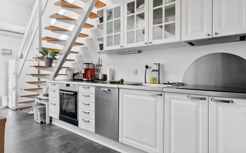 Hermanda - 100M to the Fjord: Kitchen, Flooring, Interior Design, Countertop, Floor, Furniture, Kitchen Appliance, Cabinetry, Major Appliance, Ceiling