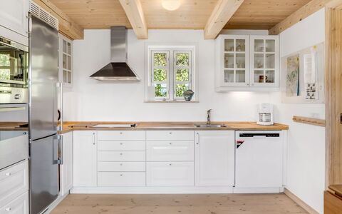 Eva - 1.5Km to the Fjord: Kitchen, Flooring, Wood, Countertop, Interior Design, Cabinetry, Kitchen Appliance, Furniture, Ceiling, Major Appliance