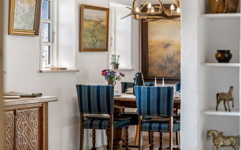 Eva - 1.5Km to the Fjord: Furniture, Interior Design, Wood, Table, Lighting, Flooring, Chair, Room, Home, Dining Room