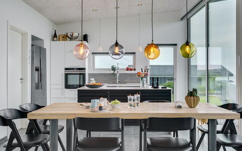 Alyna - 200M from the Sea: Furniture, Interior Design, Light Fixture, Flooring, Chandelier, Wood, Ceiling, Kitchen & Dining Room Table, Floor, Dining Room