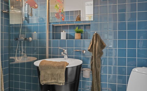 Mumme - 100M from the Sea: Plumbing Fixture, Interior Design, Bathroom, Tile, Flooring, Plumbing, Tap, Sink, Toilet, Toilet Seat