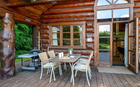Stamen - 200M from the Sea: Wood, Furniture, Hardwood, Log Cabin, Wood Stain, Cottage, Garden Buildings, Plank, Porch, Chair