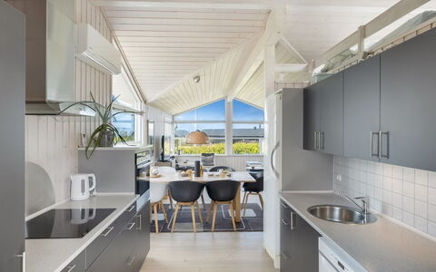 Marjanna - 350M from the Sea: Home, Ceiling, Kitchen, Kitchen & Dining Room Table, Chair, Countertop, Hardwood, Wood Stain, Shade, Design