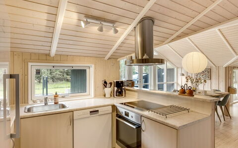 Sæby 670: Kitchen, Interior Design, Wood, Flooring, Ceiling, Countertop, Floor, Light Fixture, Kitchen Appliance, Plumbing Fixture
