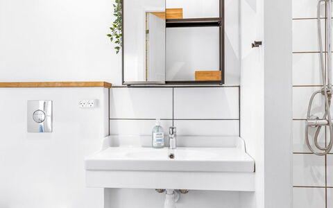 Eckhart - 30Km from the Sea: Plumbing Fixture, Bathroom, Interior Design, Bathroom Sink, Flooring, Mirror, Sink, Tap, Plumbing, Floor