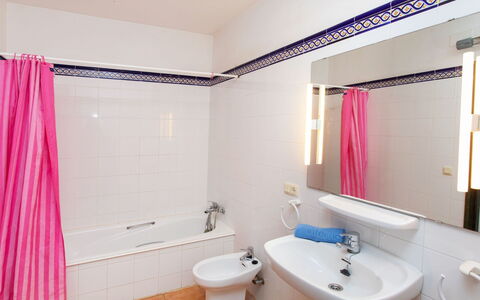 Port del Rei Ii: Plumbing Fixture, Mirror, Tap, Sink, Building, Bathroom Sink, Property, Shower Curtain, Purple, Bathroom