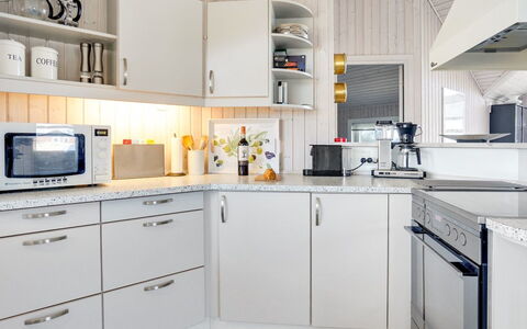 Dania - 300M from the Sea: Kitchen, Kitchen Appliance, Countertop, Interior Design, Major Appliance, Cabinetry, Flooring, Ceiling, Home Appliance, Light Fixture